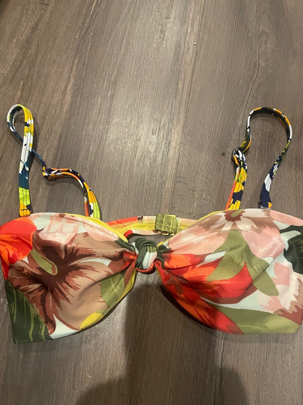 aerie Floral Tie-Front Bikini Top in Red, Green & Pink